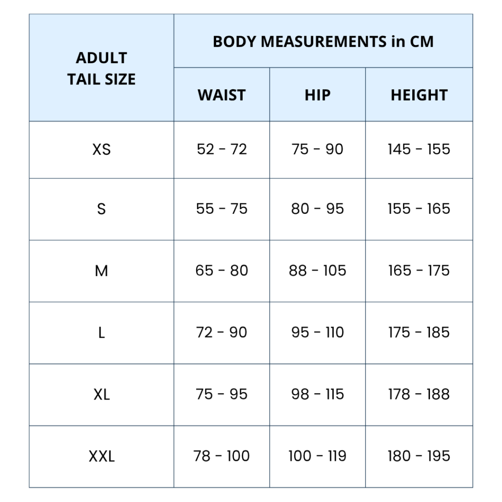 Merfolk Tails Size Chart Merfolk Tails Size Chart